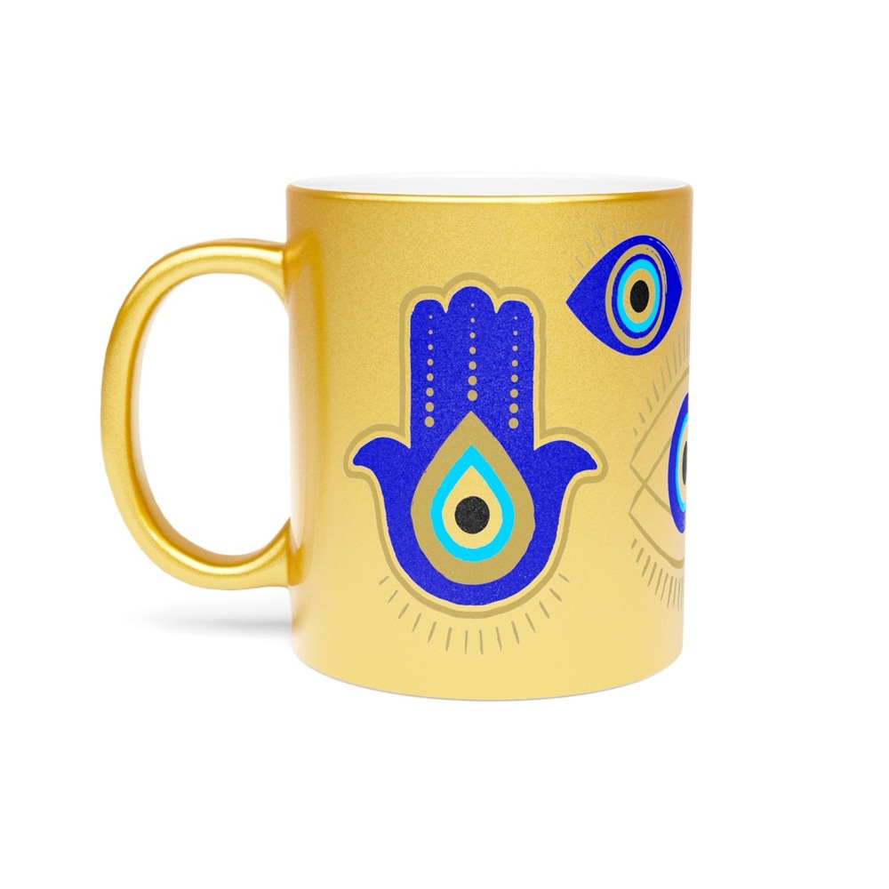 Evil Eye Hamsa Hand Gold/Silver Coffee Cup